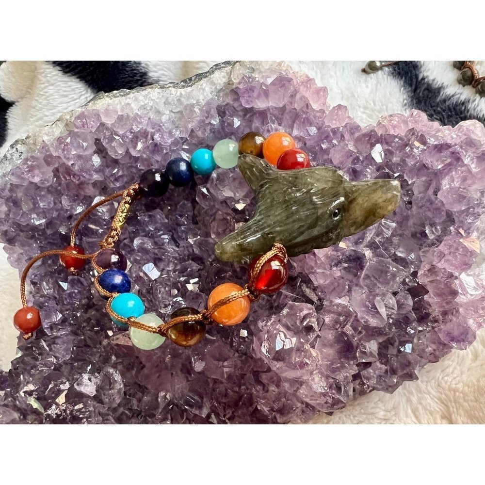 LAST ONE! WOLF SPIRIT ANIMAL Obsidian Mala Bracelet - Picture 4 of 14